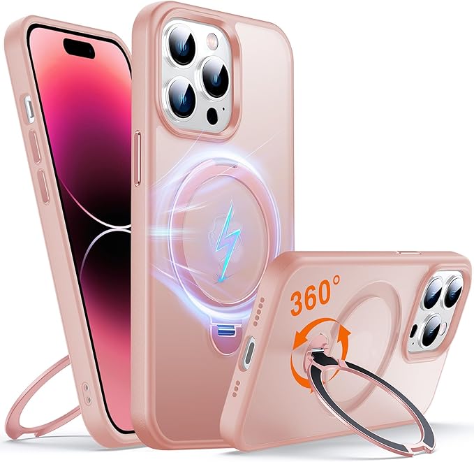 360° O-Ring MagStander for iPhone 13 Pro Max Case with Magnetic Kickstand Ring Holder [Compatible with MagSafe][360°Rotate Stand][Military Shockproof] iPhone 13 Pro Max Phone Cover Pink