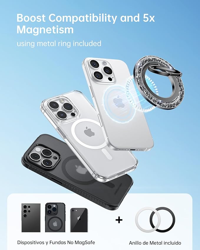 SYNCWIRE Magnetic Phone Ring Holder for MagSafe - Glitter Phone Grip Stand with 360° Rotation & Reinforced Hinge, Compatible with iPhone 16 15 14 13 Pro Max Plus MagSafe Accessories - Glitter Black