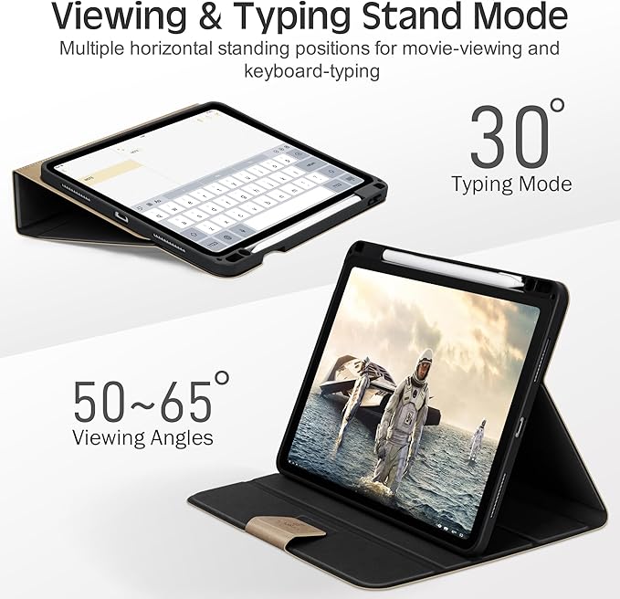 KingBlanc Case for iPad Pro 11 inch (M4) 2024 with Pencil Holder, Vegan Leather Smart Stand Cover, Auto Sleep Wake, Support Pencil Pro/(USB-C), Angles for Viewing/Writing, Durable Protection, Beige