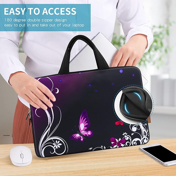 iColor 11 11.6 12 12.1 12.5 inch Laptop Carrying Bag Chromebook Case Notebook Ultrabook Bag Tablet Cover Neoprene Sleeve for MacBook Air Purple Butterfly