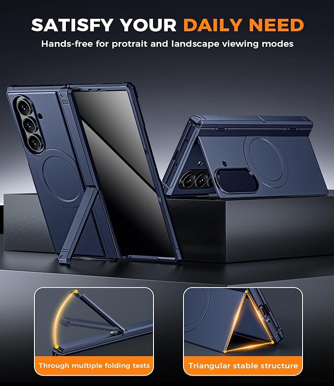 for Samsung Galaxy Z-Fold-7 Case: Magnetic Shockproof [Dual-Stand] [Hinge Protection] [Fit for Magsafe] [Anti-Scratch] [Anti Spy] Protective Phone Cover for ZFold 7 5G 2025 (Blue)