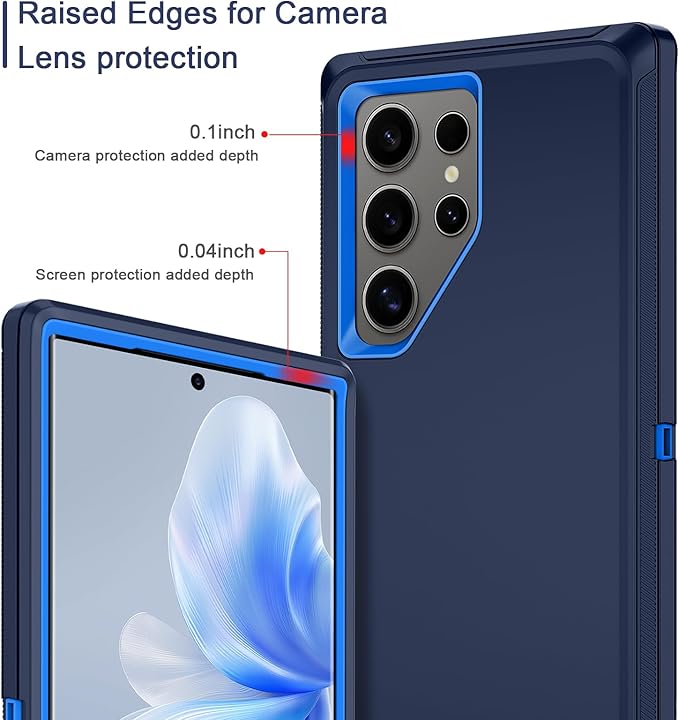 for Samsung Galaxy S24 Ultra Case Heavy Duty Protective Shockproof Dropproof 3-Layer Full Body Protection [Without Screen Protector] Tough Rugged Case for Galaxy S24 Ultra,Navy Blue