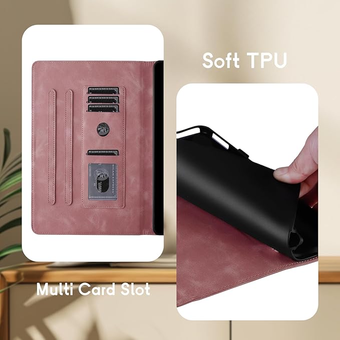 Case for Galaxy Tab A9+ Case 11 Inch, Retro Samsung Galaxy Tab A9 Plus Cover SM-X210/215 with Carved Flap, Magnetic Buckles Design, Stand Function Pink