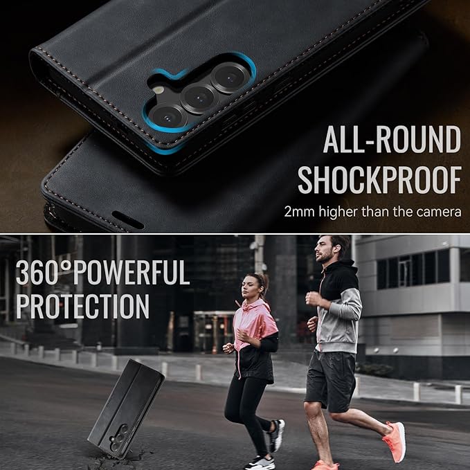 Wallet Case for Samsung Galaxy S24 5G Leather Wallet Flip Cover with Card Holder, Kickstand, Magnetic Closure, RFID Blocking TPU Shockproof Phone Case Compatible with Galaxy S24, Black