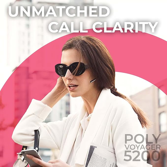 Plantronics Voyager 5200 Bluetooth Headset Bundle - Noise Canceling Wind Blocking Mic for Calls, Zoom Meetings, 6 Hours Rechargeable Battery, Travel Charging Case Included 203500-101, GTW Cloth