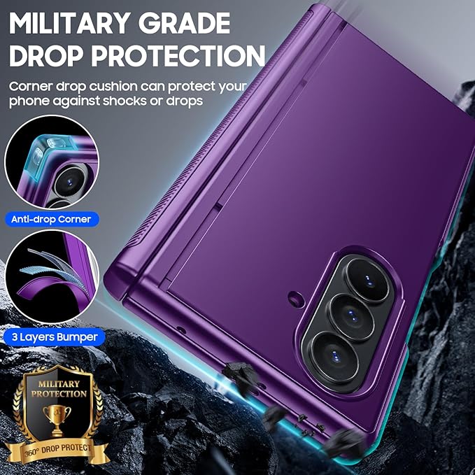 for Samsung Galaxy Z Fold 7 Case Magnetic Power with [Kickstand][Hinge Protection] Full Body Screen Protector Shockproof Phone Case for Galaxy Z Fold 7 Case(Purple)