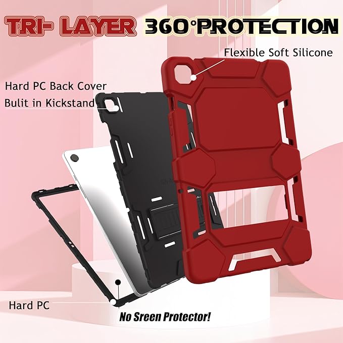 Case Compatible with Samsung Galaxy Tab A9+ / A9 Plus 11 inch 2023 - Heavy Duty Rugged Shockproof Protective Cover with Kickstand - for Samsung Tab A9+ Tablet (SM-X210/X216/X218), Red+Black