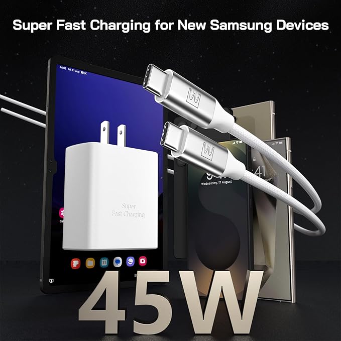 45W Super Fast Charger Type C, [2 Pack] 45 Watt USB-C Charger PD/PPS Wall Charging Block for Samsung Galaxy S25 Ultra/S24/S23 Ultra/S23+/S22 Ultra/S22+/S20 Ultra, Tab S8(White, with 2X 6.6ft Cable)