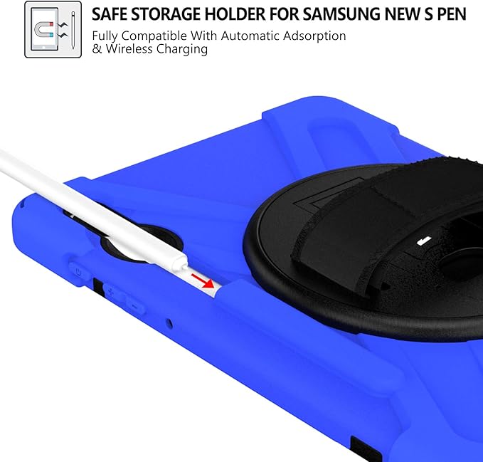 BRAECN for Samsung Galaxy Tab S6 case 10.5 Inch 2019 (with S Pen Holder),Heavy Duty Drop Protection Rugged Case with [Hand Strap][Rotating Stand][Shoulder Strap],No Support Samsung Key Board–Blue