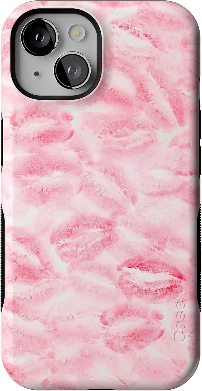 Casely iPhone 14 Case | Sealed with a Kiss | Pink Lipstick | Compatible with MagSafe | Bold Protective Design