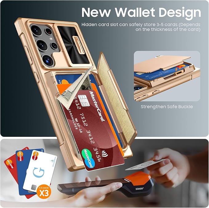 for Samsung Galaxy S24 Ultra Wallet Case with RFID Blocking Card Holder, Camera Cover, Kickstand, Full Body Shockproof Case for S24 Ultra 6.8Inch 2024 for Women Men-Champagne Gold(Upgraded)