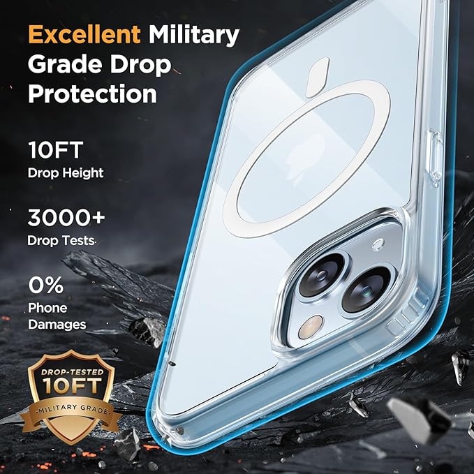 Miracase Magnetic for iPhone 15 Case (Compatible with MagSafe)（with 2X Screen Protectors） Military-Grade Protection, Anti-Fingerprint Translucent Matte Phone Cover for iPhone 15 6.1 inch, Clear