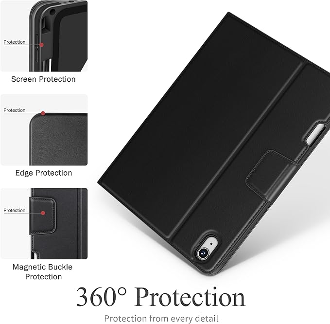 auaua Case for iPad Air 13 inch (M3/M2) 2025/2024, with Pencil Holder and Pocket, Multiple Viewing Angles, Magnetic Closure, Auto Sleep/Wake (Black)