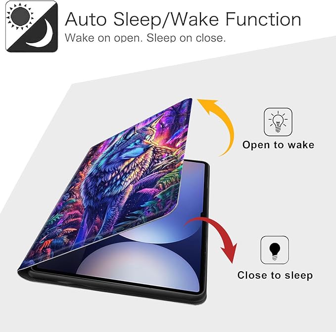 Case for Samsung Galaxy Tab S10 Plus/ S9 FE Plus/ S9 Plus 5G Tablet 12.4'', Slim PU Leather Stand Cover with Auto Wake/Sleep, Multi-Angle Viewing & Shockproof, Majestic Wolf