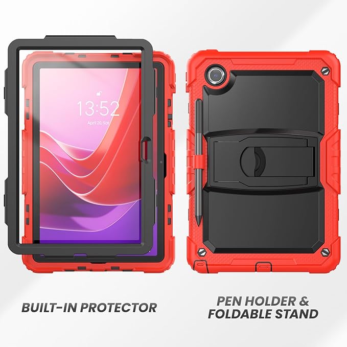 HXCASEAC Tablet Case for Lenovo Tab M11 (TB-330 FU/TB-330XU), Shockproof with Screen Protector/Built-in Stand/Pen Holder, Tab M11 Case for Kids / K11 LTE - Red