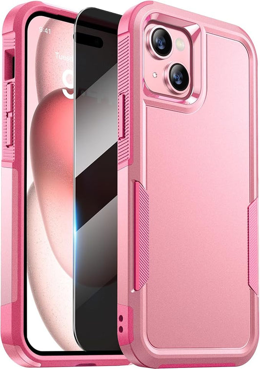 Diaclara Designed for iPhone15 Case, [with Privacy Screen Protector] [Anti Spy] [Military Grade Drop Protection] Heavy Duty Full-Body Shockproof Phone Case, Pink