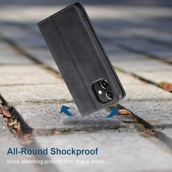 for iPhone 12 Mini Case 5.4", Flip Wallet Leather Case with Card Holder Magnetic Closure Shockproof Kickstand Protective Phone Cases Cover for iPhone 12 Mini,Black