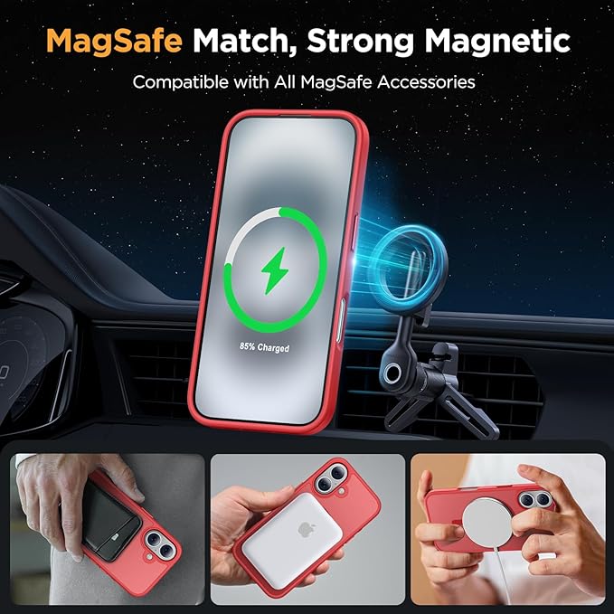 Miracase Magnetic Series for iPhone 16 Case [Compatible with MagSafe] [with 2X Screen Protectors] Military-Grade Protection, Anti-Fingerprint, Slim Phone Case for iPhone 16 6.1 inch - Red