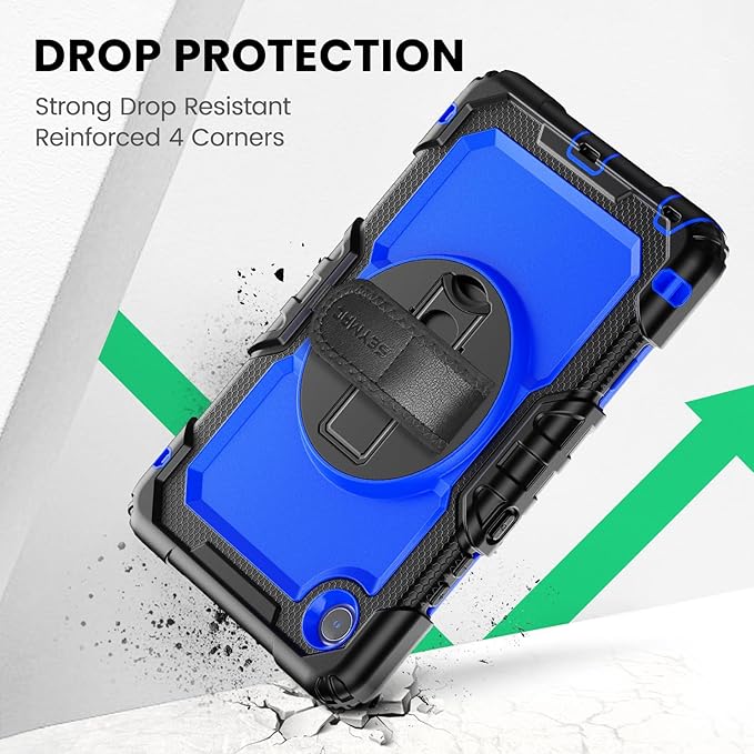 SEYMAC Case for Lenovo Tab One 8.7 inch/ K9 TB305FU (2025), Heavy Duty Full-Body Shockproof Protective Case with Screen Protector, Stand, Hand/Shoulder Strap and Pen Holder, Dark Blue
