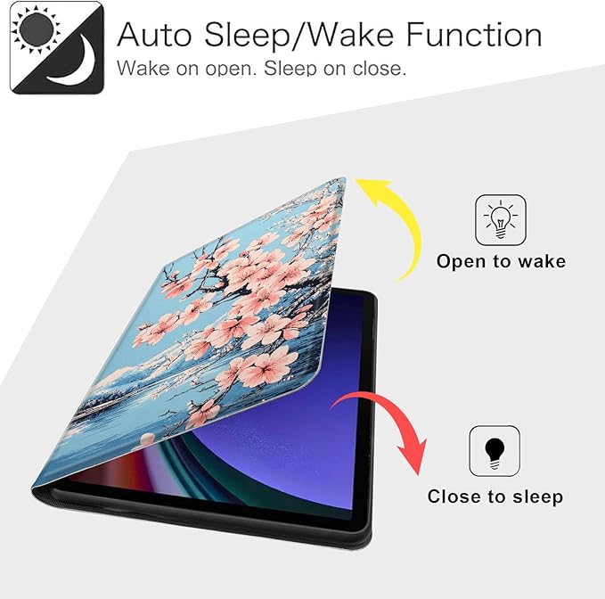 Case for Samsung Galaxy Tab S10 FE/ S9 FE 5G 10.9 Inch/Tab S9 11 Inch, Slim PU Leather Stand Cover with Auto Wake/Sleep, Multi-Angle Viewing & Shockproof, Peach Blossoms