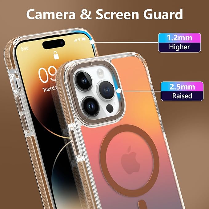 MOWIME Magnetic Case for iPhone 14 Pro Max [Compatible with Magsafe] [Cute Fashion Fluorescent Design] [1 Screen Protector] Slim Translucent Matte Case for iPhone 14 Pro Max 6.7" 2022, Desert