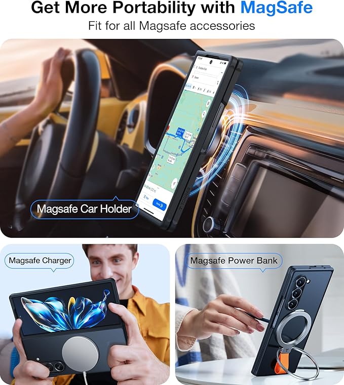 TORRAS for Samsung Galaxy Z Fold 6 Case with Screen Protector, [Compatible with Magsafe] [Military Grade Drop Tested] Translucent Slim Phone Magnetic Shockproof Case ONLY for Z Fold 6, Black