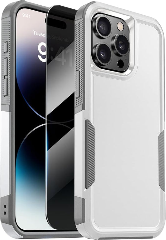 Diaclara Designed for iPhone 14 Pro Max Case, [with Privacy Screen Protector] [Anti Spy] [Military Grade Drop Protection] Heavy Duty Full-Body Shockproof Phone Case, White