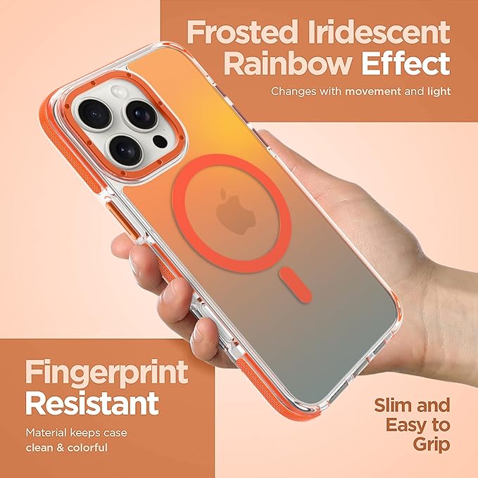 MOWIME Magnetic Case for iPhone 16 Pro Max [Compatible with Magsafe] [Cute Fashion Fluorescent Design] [1 Screen Protector] Slim Translucent Matte Case for iPhone 16 Pro Max 6.9" 2024, Orange