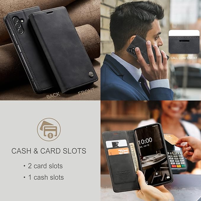 for Samsung Galaxy A14 4G/5G Case, Flip Wallet Leather Case with Card Holder Magnetic Closure Shockproof Kickstand Protective Phone Cases Cover for Galaxy A14 Phone Cover,Black