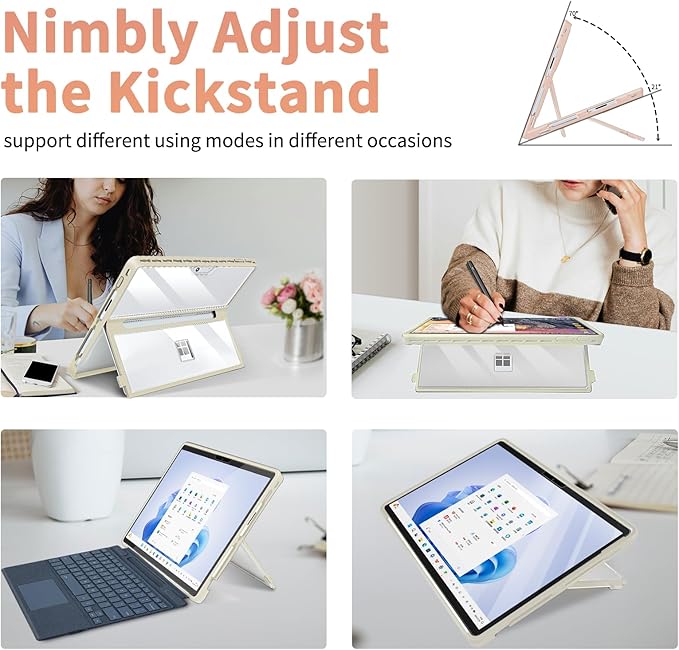 Case Updated Version fit Microsoft Surface Pro 11/10 /9/8 13-Inch, All-in-one Rugged Case Compatible with Type Cover Keyboards, Transparent&Yellow