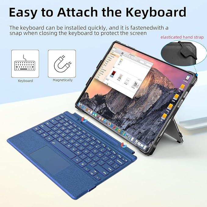 Case for 12.3" Microsoft Surface Pro 7+/7/6/5/4/Pro LTE Protective Rugged Cover Case, with Stylus Pen Holder and Hand Strap, Compatible with Type Cover Keyboard,Navy Blue