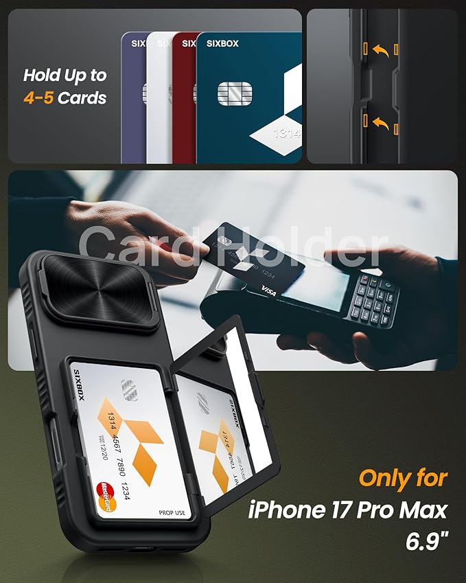 for iPhone 17 Pro Case Wallet with Stand, Built-in [2 Pack] Screen Protector & Card Holder & Camera Cover, Military Grade Drop Protection Phone Case for iPhone 17 Pro 6.3" 2025, Black