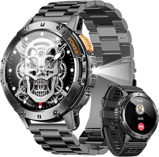 Military Smart Watch for Men (Answer/Make Calls), Rugged Smartwatch with Flashlight/40 Days Battery/Heart Rate/SpO2/Sleep Monitor/120+Sport Modes/IP68 Waterproof,Fitness Tracker for iPhone Android
