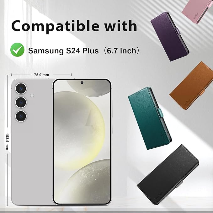 Wallet Flip Case for Samsung Galaxy S24 Plus/S24+ 5G - [RFID Blocking] Luxury PU Leather Card Holder Magnetic Phone Cover with Kickstand,Shockproof Protective Case,Purple