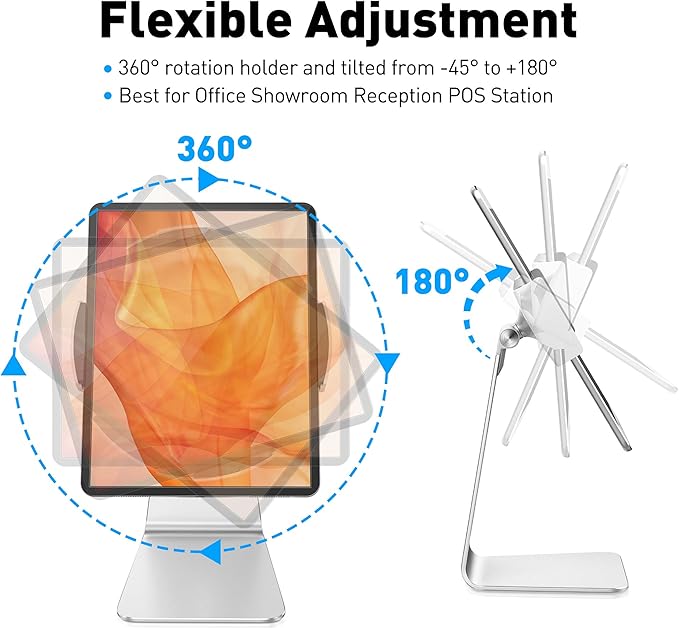 AboveTEK Elegant Tablet Stand, Aluminum iPad Stand Holder, Desktop Kiosk POS Stands for 7-15.6 inch iPad/Portable Monitor, Tablet Mount for Showcase Office Reception Countertop