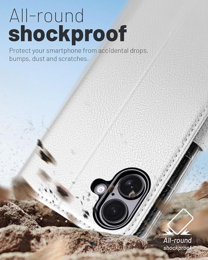 OCASE Compatible with iPhone 16 Wallet Case, PU Leather Flip Folio Case with Card Holders RFID Blocking Kickstand [Shockproof TPU Inner Shell] Phone Cover 6.1 Inch 2024, Silvery