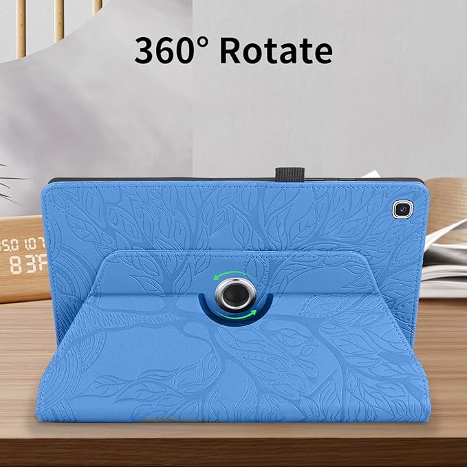 Rotating Case for Samsung Galaxy Tab A7 10.4'' 2022/2020 PU Leather Protective Cover Lightweight Flip Stand with Card Holder for Galaxy Tablet Model T500/T503/T505/T507-Turquoise