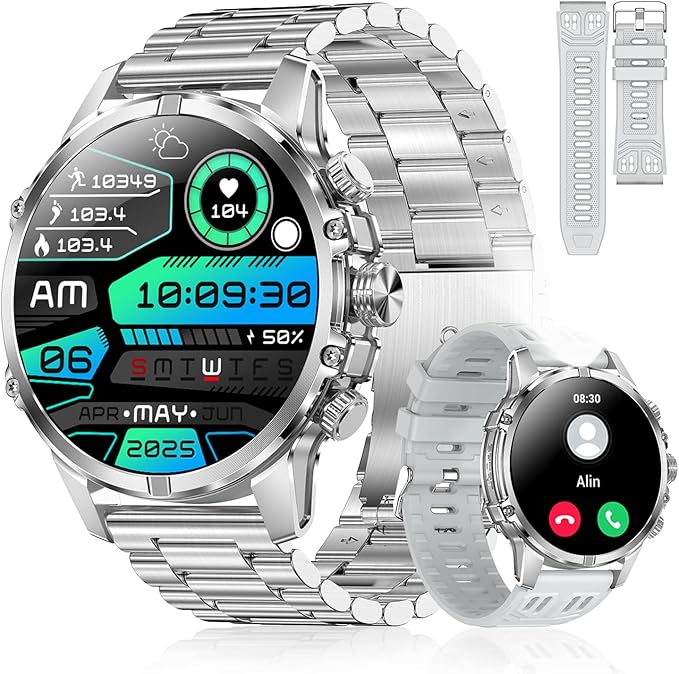 Indestructible Military Smart Watches for Men (Answer/Make Call) 1.85 Amoled IP67 Waterproof Smartwatch with Flashlight 129 Sports Mode Fitness Tracker 100 Days Battery for Android iPhone Silver