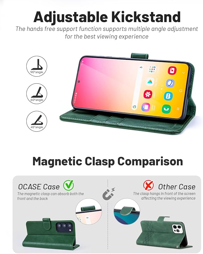 OCASE Compatible with Galaxy S23 5G Wallet Case, PU Leather Flip Folio Case with Card Holders RFID Blocking Kickstand [Shockproof TPU Inner Shell] Phone Cover 6.1 Inch (2023) -Blackish Green