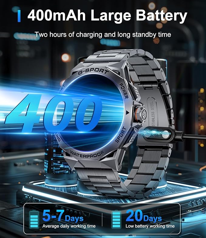 LIGE Smart Watch for Men(Bluetooh Call),1.43" Always on Display Military Smartwatch for Android iOS with 400mAH,120+ Sports Modes,Heart Rate/Blood Pressure Tracker,Multifunction Smart Watch