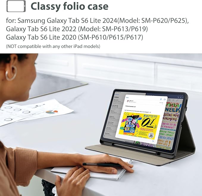 ProCase for Galaxy Tab S6 Lite 10.4 Inch 2024/2022/2020 with S Pen Holder; Premium PU Leather Folio Business Stand Cover with Hand Strap; Pencil Holder; Front Pocket -Black