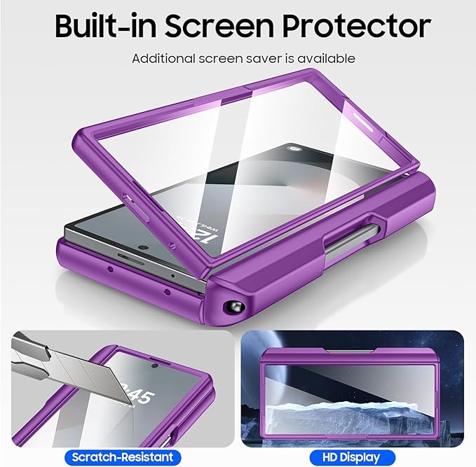 for Samsung Galaxy Z Fold 6 Case with Card Holder, Built in RFID Blocking& S Pen Holder& Slide Camera Cover& Hinge Protection& Full-Body Rugged Shockproof Wallet Case for Galaxy Z fold 6, Purple