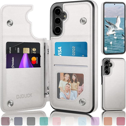 DJDUCK Designed for Samsung Galaxy S25 Case Wallet with Card Holder, [Magnetic Clasp Cover] [RFID Blocking Leather Protection] Shockproof Women Men Cases for Samsung S25 Creamy-White