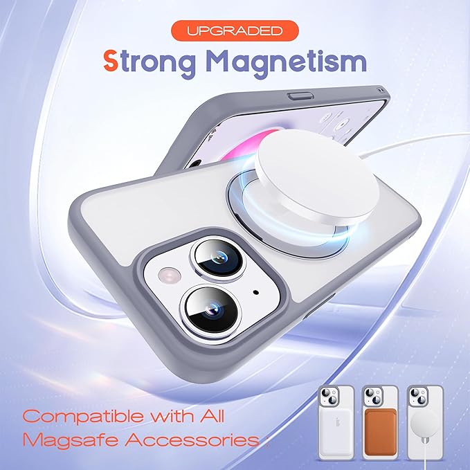 Designed for iPhone 15 Pro Case with Magnetic Ring Stand [Compatible with Mag-Safe] [Military Drop Protection] Shockproof Translucent Phone Cover 6.1" for Women Men,Grey