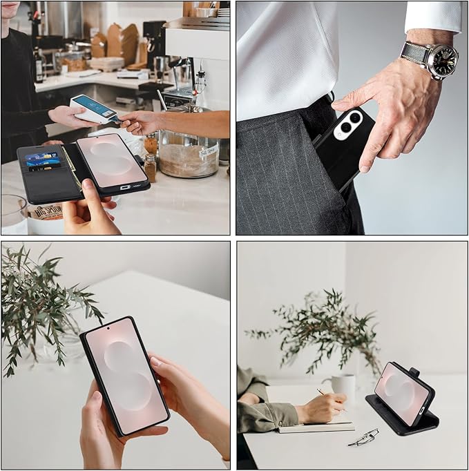 MONASAY Wallet Case Fit for Samsung Galaxy S25 Edge 5G，[Lens & Glass Screen Protector] [RFID Blocking] Flip Folio Leather Cell Phone Cover with Credit Card Holder, 6.7 inch, Black