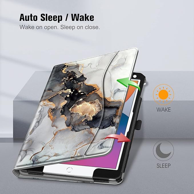Fintie Case for iPad 9th / 8th / 7th Generation (2021/2020/2019) 10.2 Inch - [Corner Protection] Multi-Angle Viewing Stand Cover with Pocket & Pencil Holder, Auto Sleep Wake, Cloudy Marble