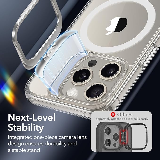 ESR for iPhone 15 Pro Case, Compatible with MagSafe, Military-Grade Protective Clear Case for iPhone 15 Pro,Built-in Stash Stand Phone Case, Scratch-Resistant Back Cover, Classic Series,Clear