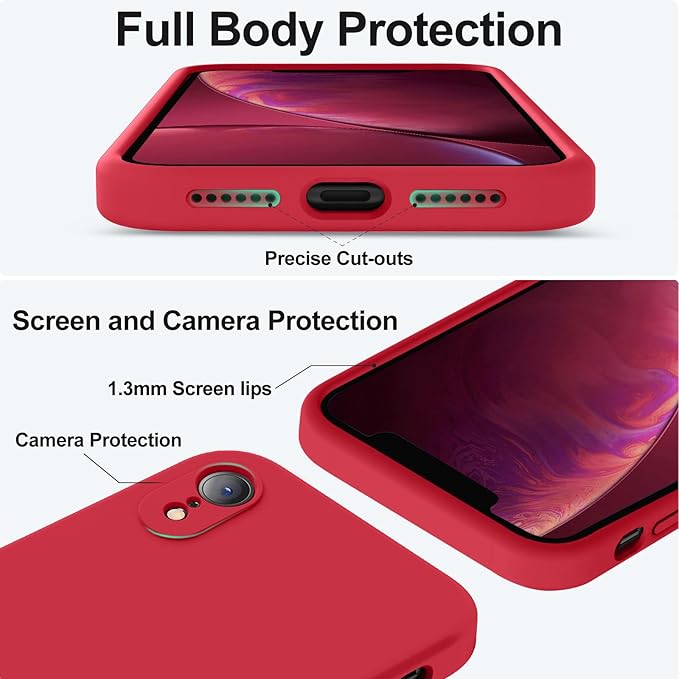 Vooii Compatible with iPhone XR Case, Upgraded Liquid Silicone with [Flat Edges] [Camera Protection] [Soft Anti-Scratch Microfiber Lining] Phone Case for iPhone 10 XR 6.1 inch - Red