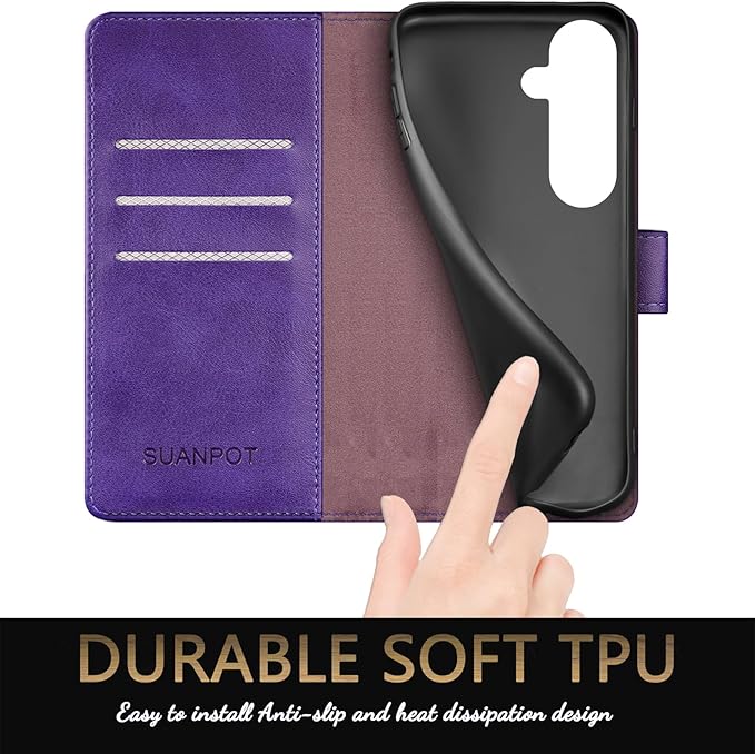SUANPOT Compatible with Samsung Galaxy S25 FE 5G Wallet case with RFID Blocking Credit Card Holder,Flip Book PU Leather Protective Cover Men Women for Samsung S25 FE case Purple