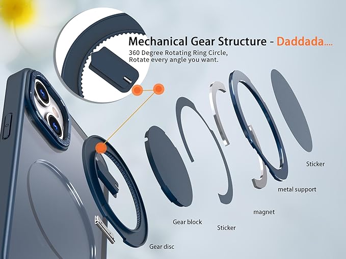 Magnetic Stand Case for iPhone 13/14 [with 2 Tempered Glass Film] [360° Rotation Magnetic Stand] [Compatible with Magsafe] Military-Grade Drop Protection Case, Blue